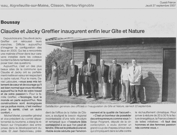 Claudie et Jacky Greffier inaugurent enfin leur G�te et Nature.