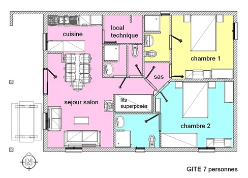 Plan du g�te pour 7 personnes.