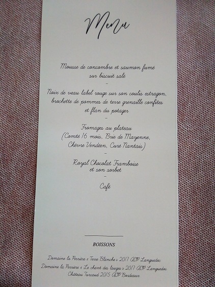 menu de mariage