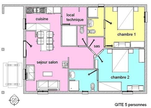 Plan du gte pour 5 personnes.